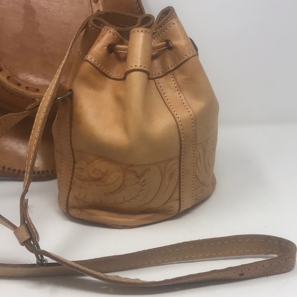 Leather Tooled Vintage Small Bucket Bag - Picture 1 of 6